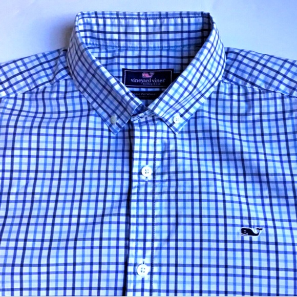 Vineyard Vines by Shep & Ian checkered blue  button down shirt Sz M - Picture 1 of 8